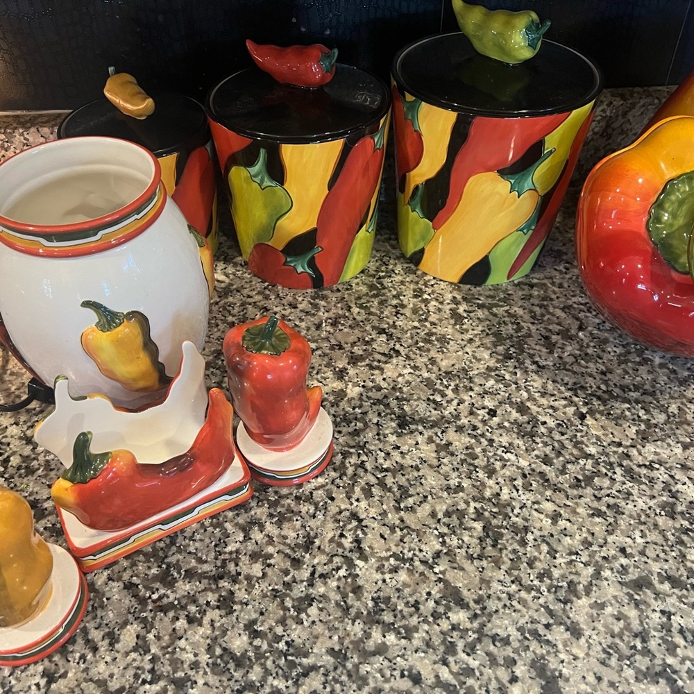 Chili Pepper Ceramic Canister Set - Multicolor